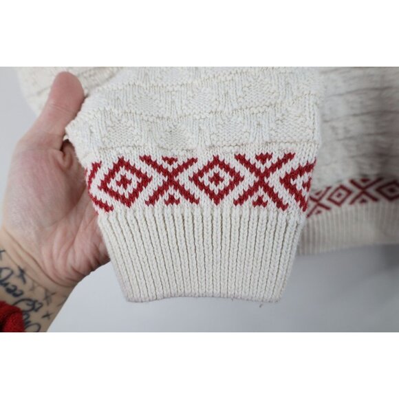 Vintage 90s Cabelas Womens Large Distressed Horse Equestrian Knit Sweater Cream - Picture 5 of 11